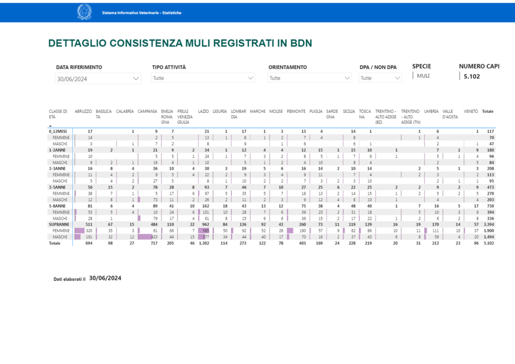 Consistenza del Mulo in Italia